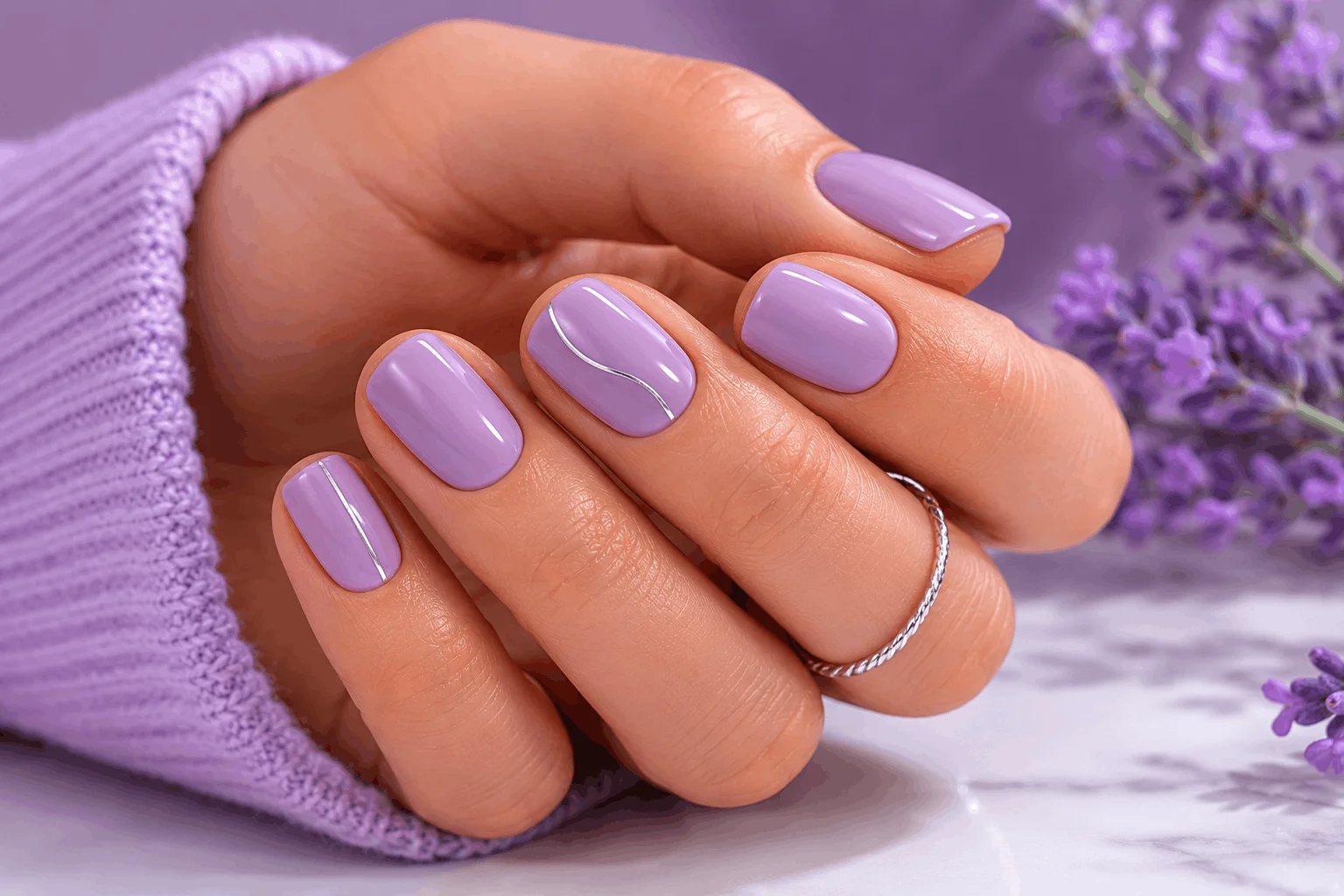 12 Short Spring Nails That Look Cute and Trendy 4 Minimalist lavender short spring nails