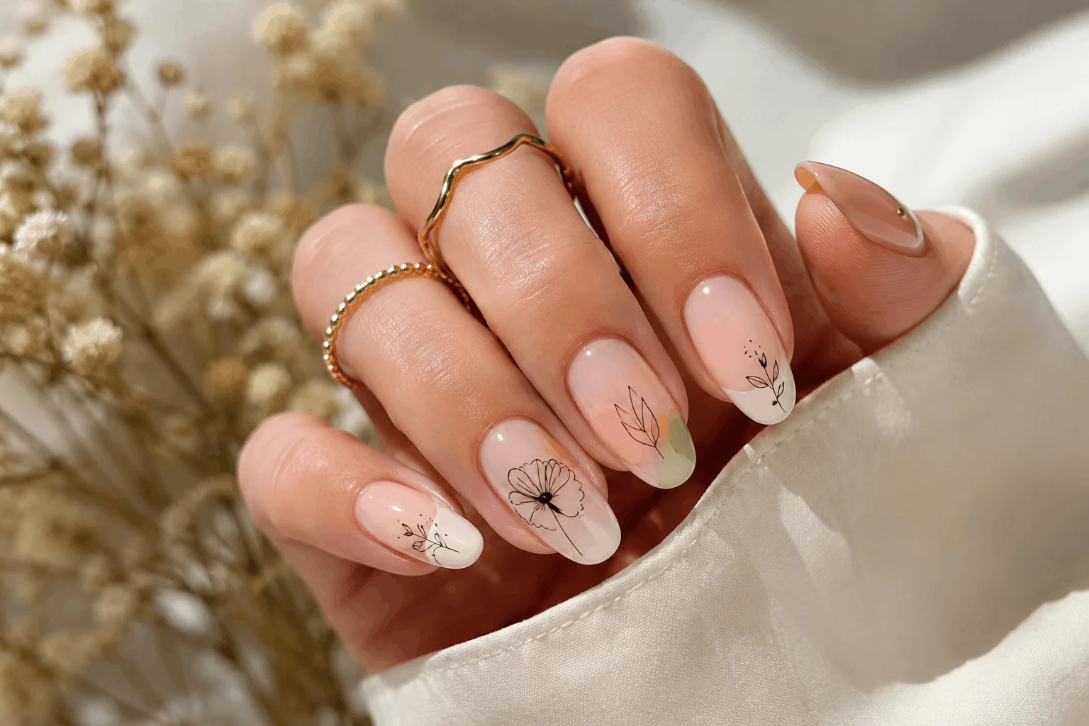 12 Cute Spring Nails Ideas You'll Want to Copy Today 9 Minimalist spring line art nails