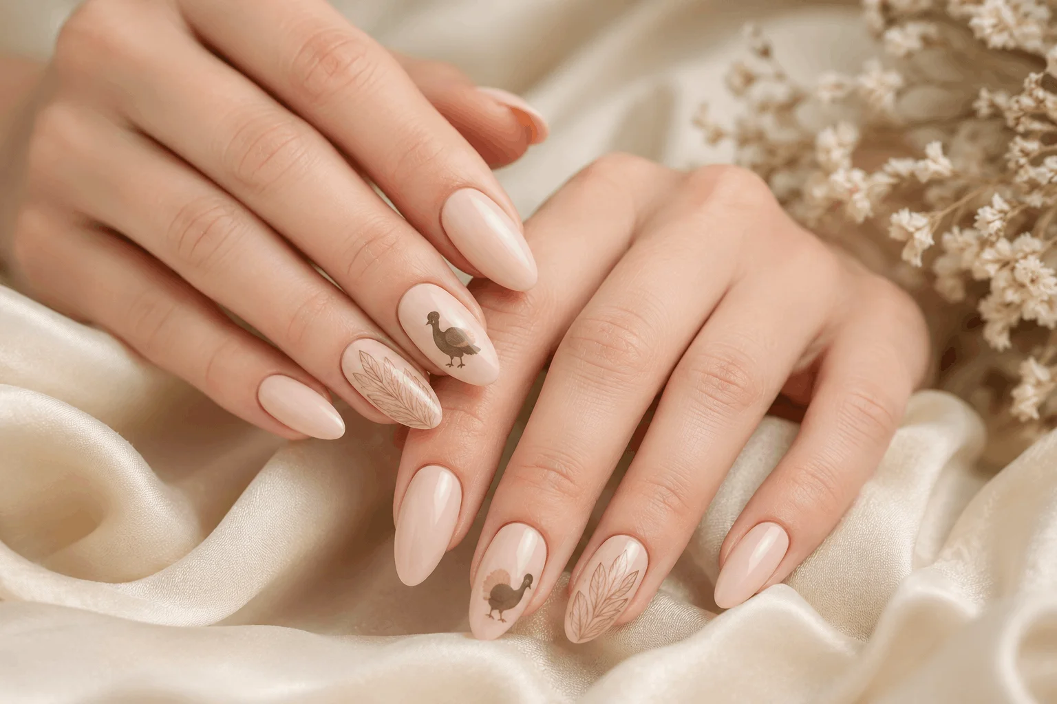 12 Turkey Nails That Will Steal Thanksgiving Attention 4 Minimalist turkey nail art with elegant fall style