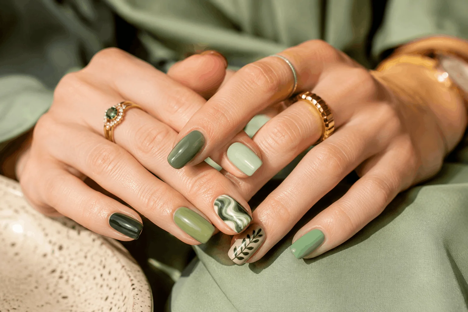 10 Green Nail Ideas Trending Everywhere This Year 11 Mixed green nail designs with multiple shades