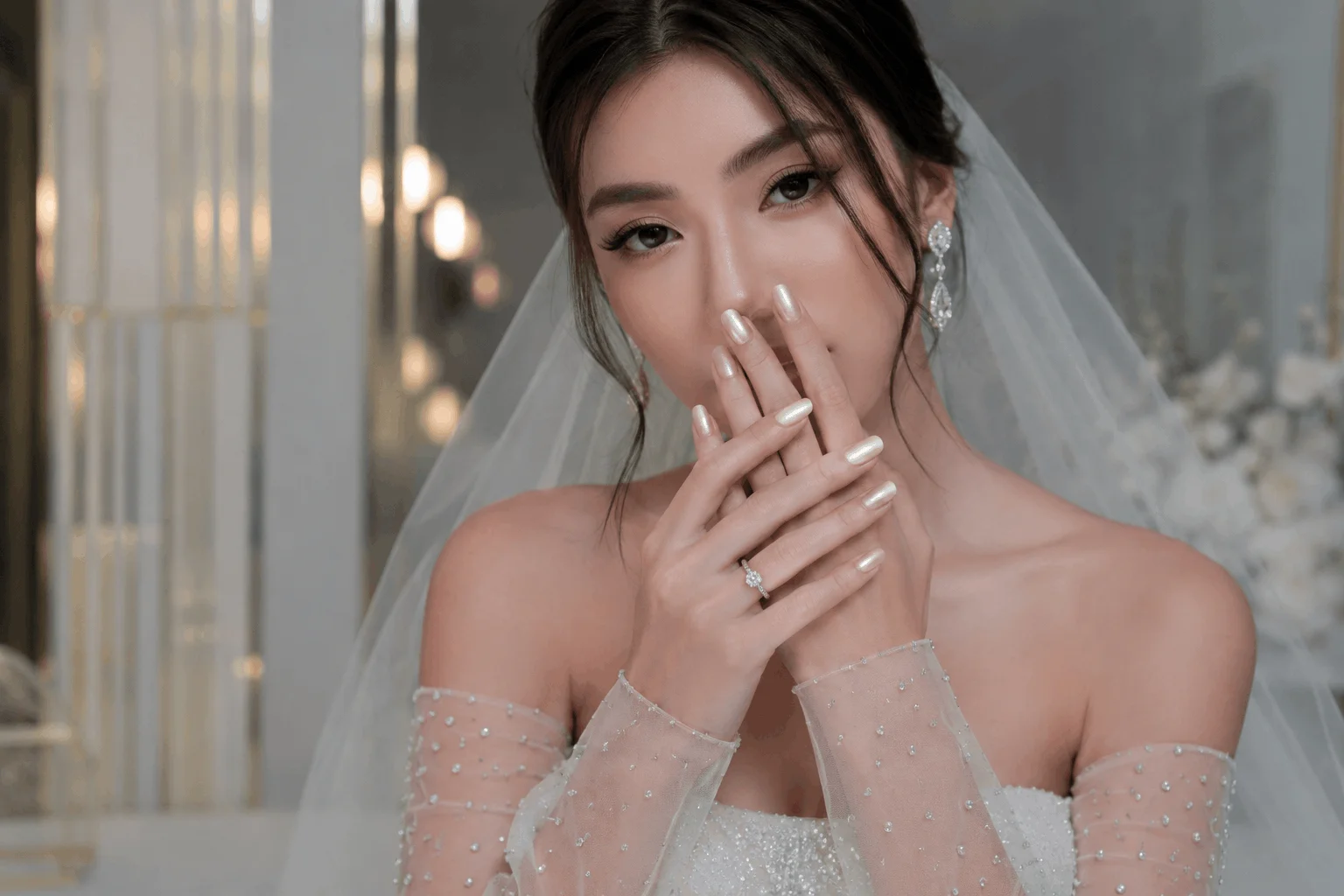 11 Stunning Wedding Nails for Bride to Copy Today 11 Modern chrome bridal wedding nails