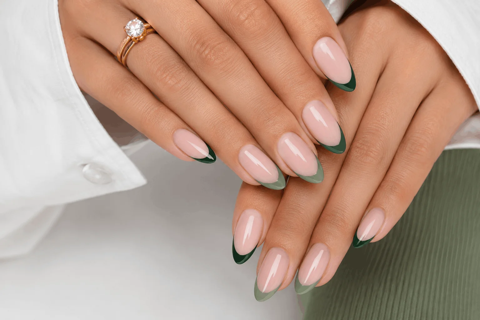 10 Green Nail Ideas Trending Everywhere This Year 4 Modern green French tip manicure design