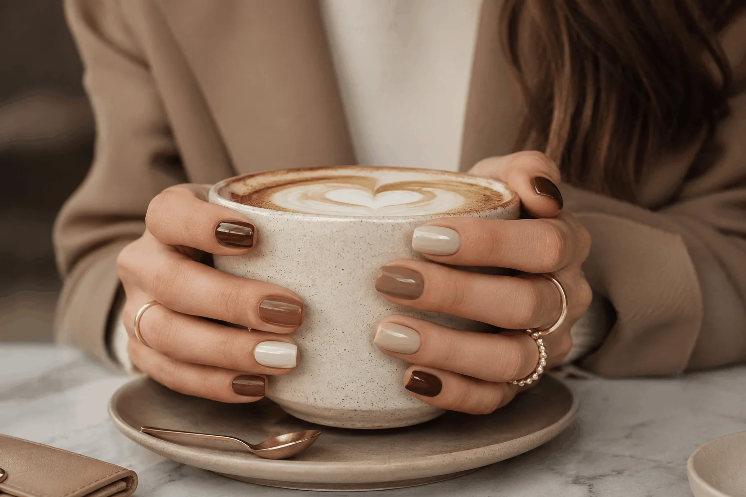 12 Fall Gel Nails That Make Autumn Look So Chic 8 Neutral mocha gel nails in latte manicure style.