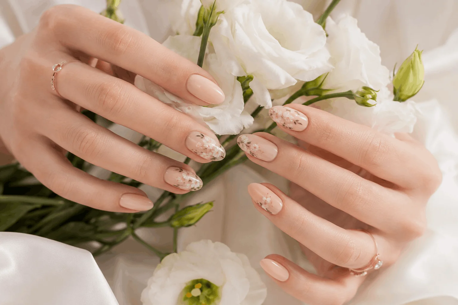 11 Spring Flower Nails Ideas for a Chic Manicure 10 Nude manicure with delicate flower nail designs