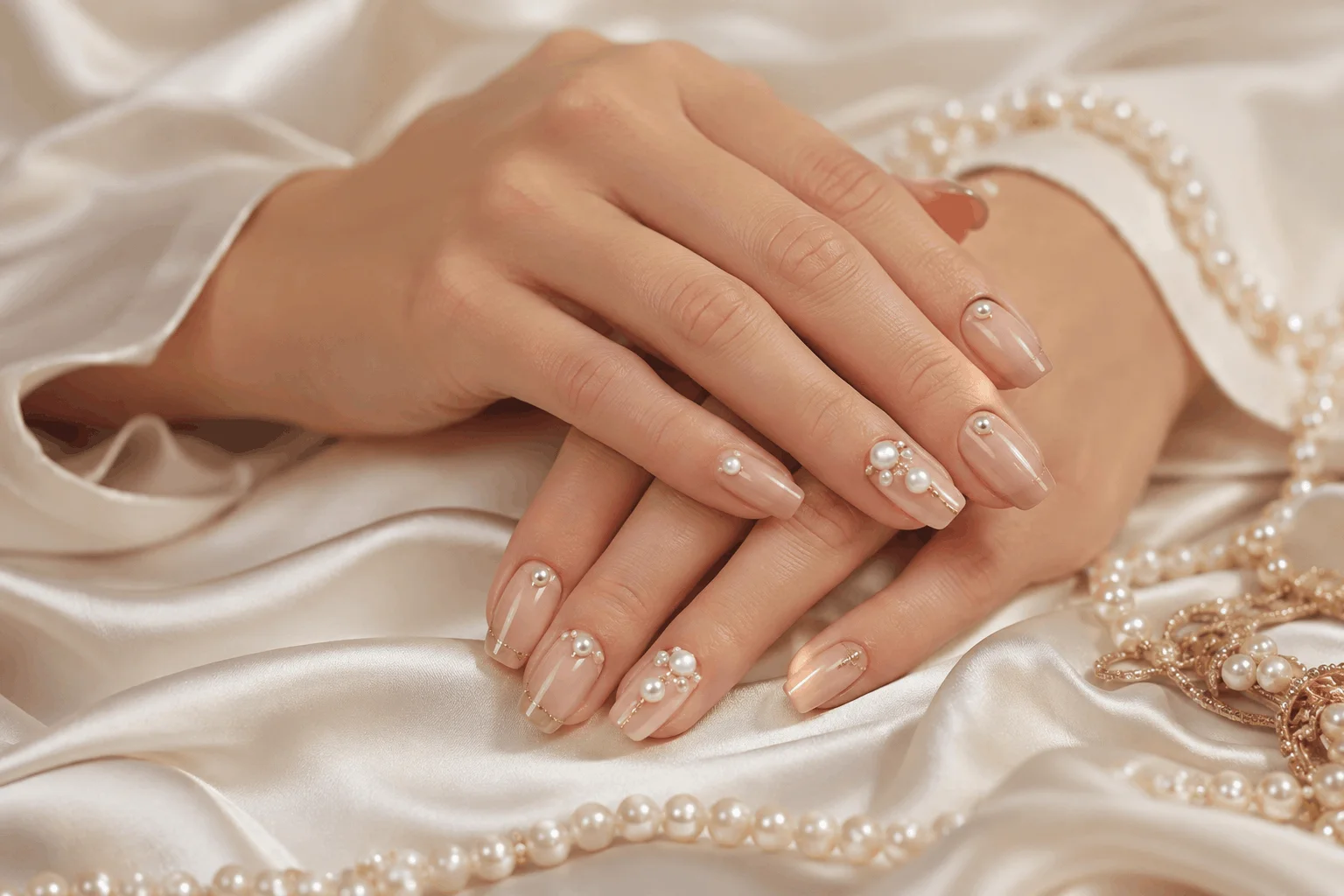 11 Nude Nails That Make Every Outfit Look Better 12 Nude nails with elegant pearl embellishments