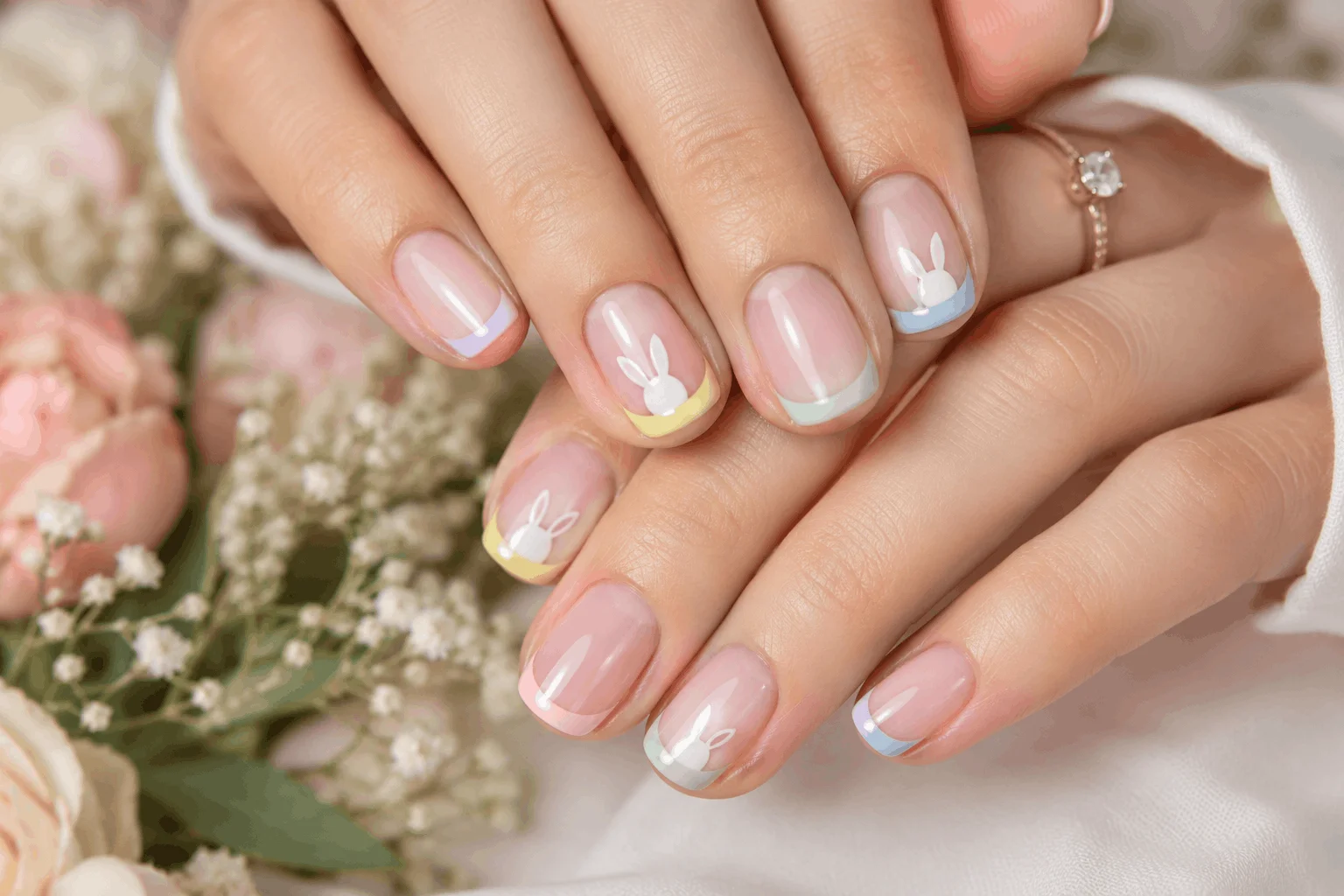11 Cute Spring Nails and Easter Bunny Looks 11 Pastel French tip Easter bunny manicure.