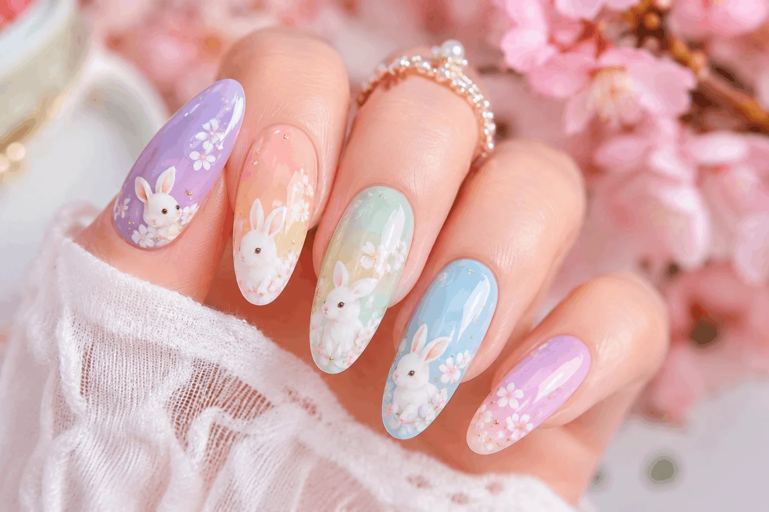 10 Easter Bunny Gel Nails You'll Want to Copy Fast 8 Pastel ombre Easter bunny gel nails - Copy