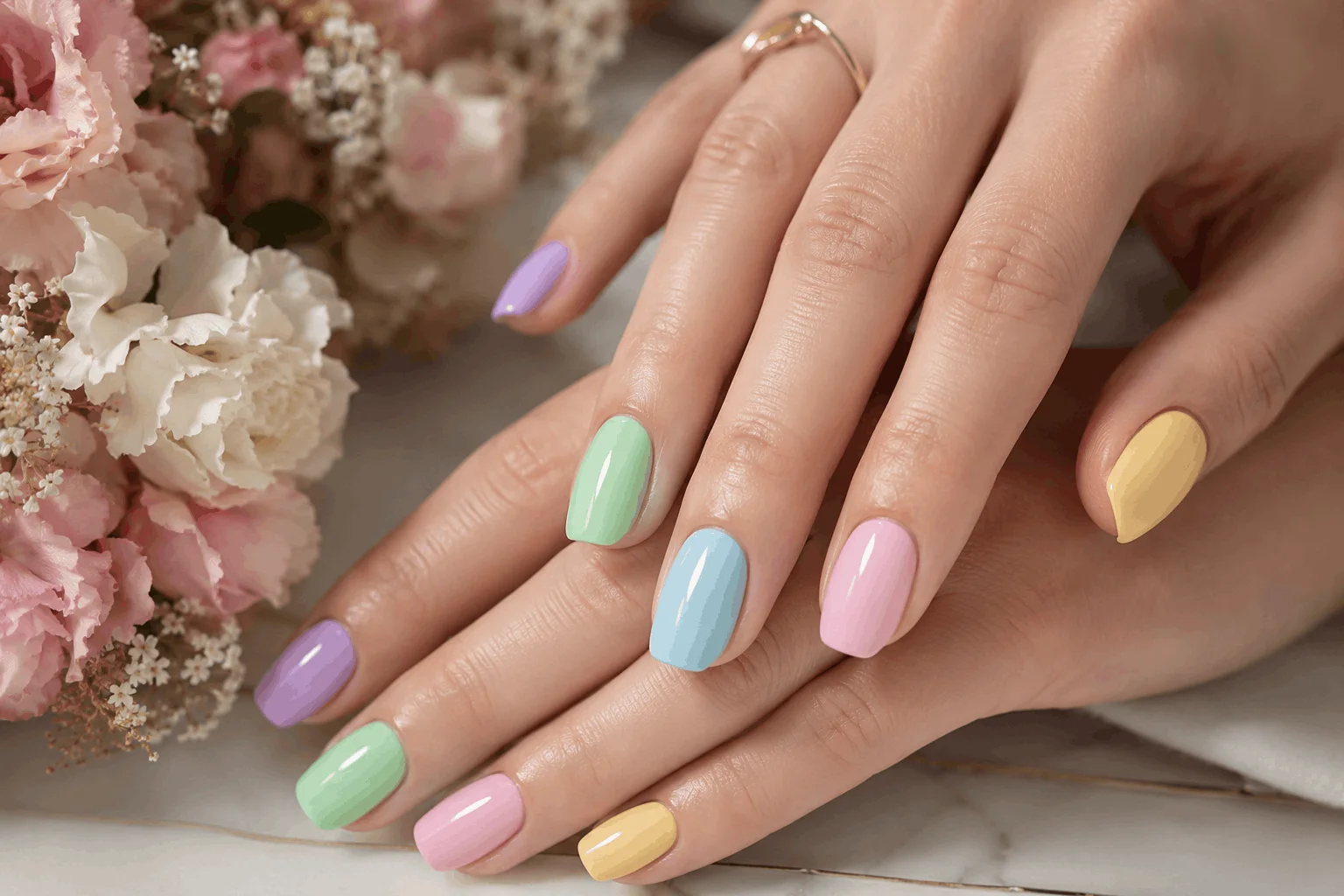 11 Cute Pastel Easter Nails for a Fresh Spring Look 2 Pastel rainbow Easter nails in spring colors