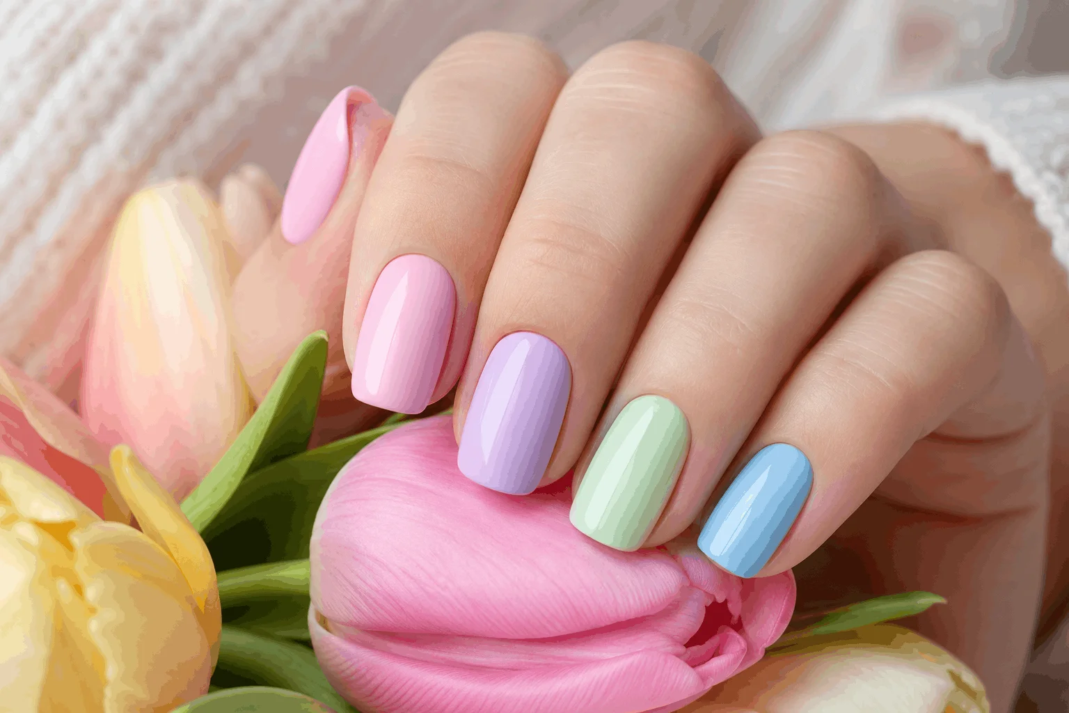 9 Easter Nails Design Ideas That Are Too Cute to Miss 2 Pastel rainbow Easter nails in spring colors