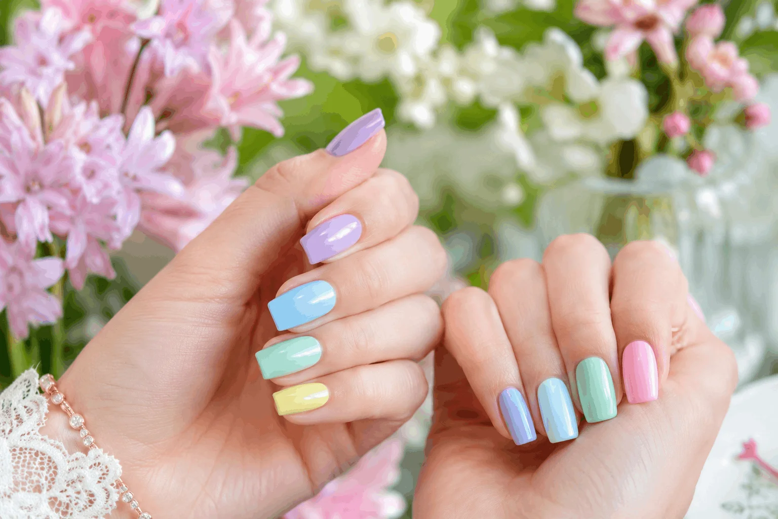 10 March Nails Designs Everyone Will Be Copying 3 Pastel rainbow March nails in spring colors