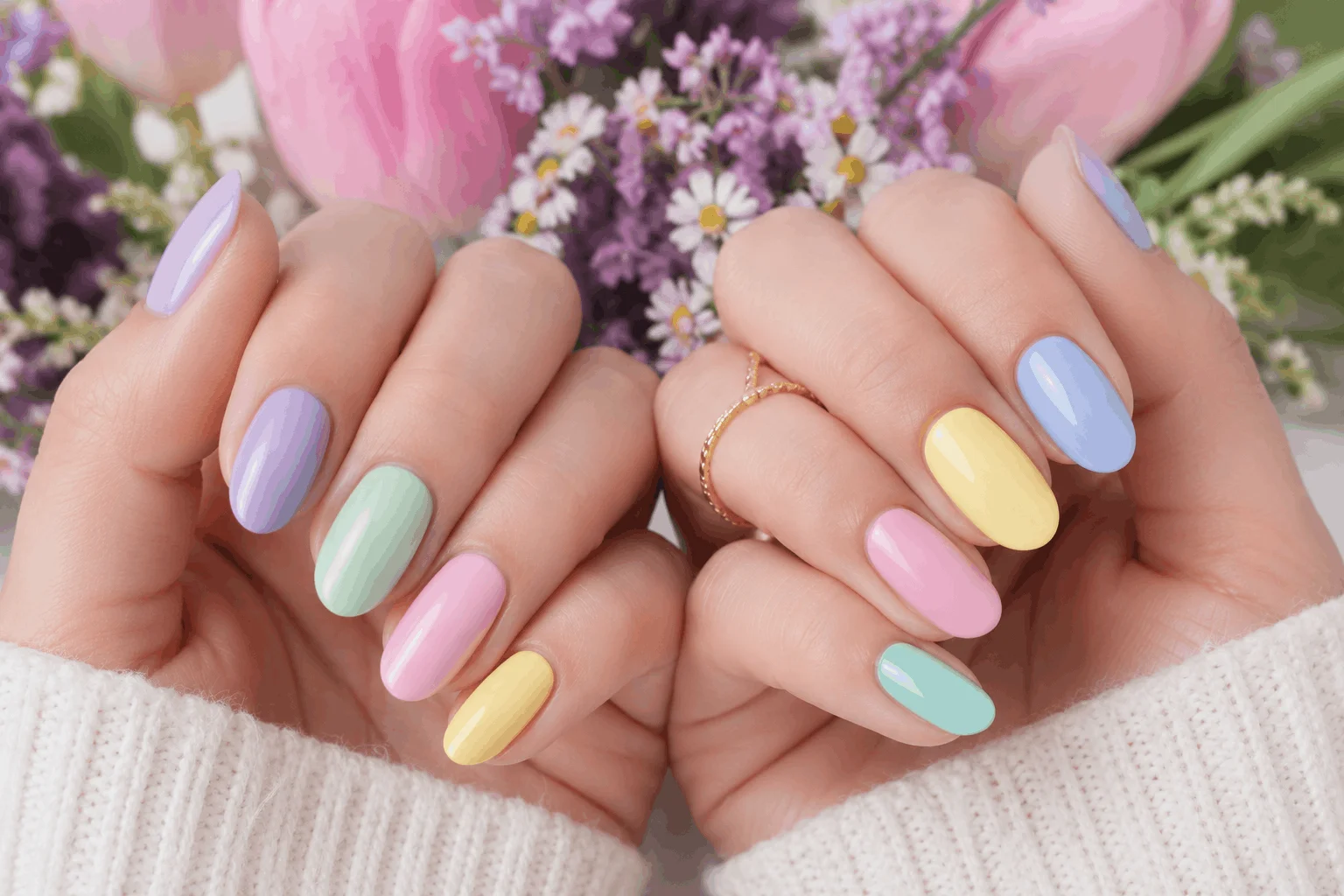 12 Cute Spring Nails Ideas You'll Want to Copy Today 2 Pastel rainbow spring nail design