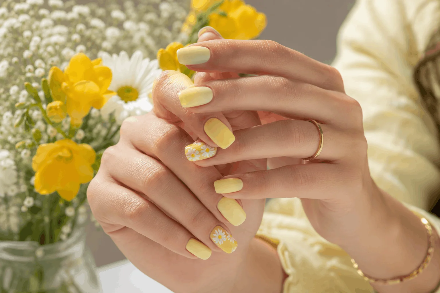9 Yellow Spring Nails That Are Perfect for Sunny Days 2 Pastel yellow spring nail design inspiration