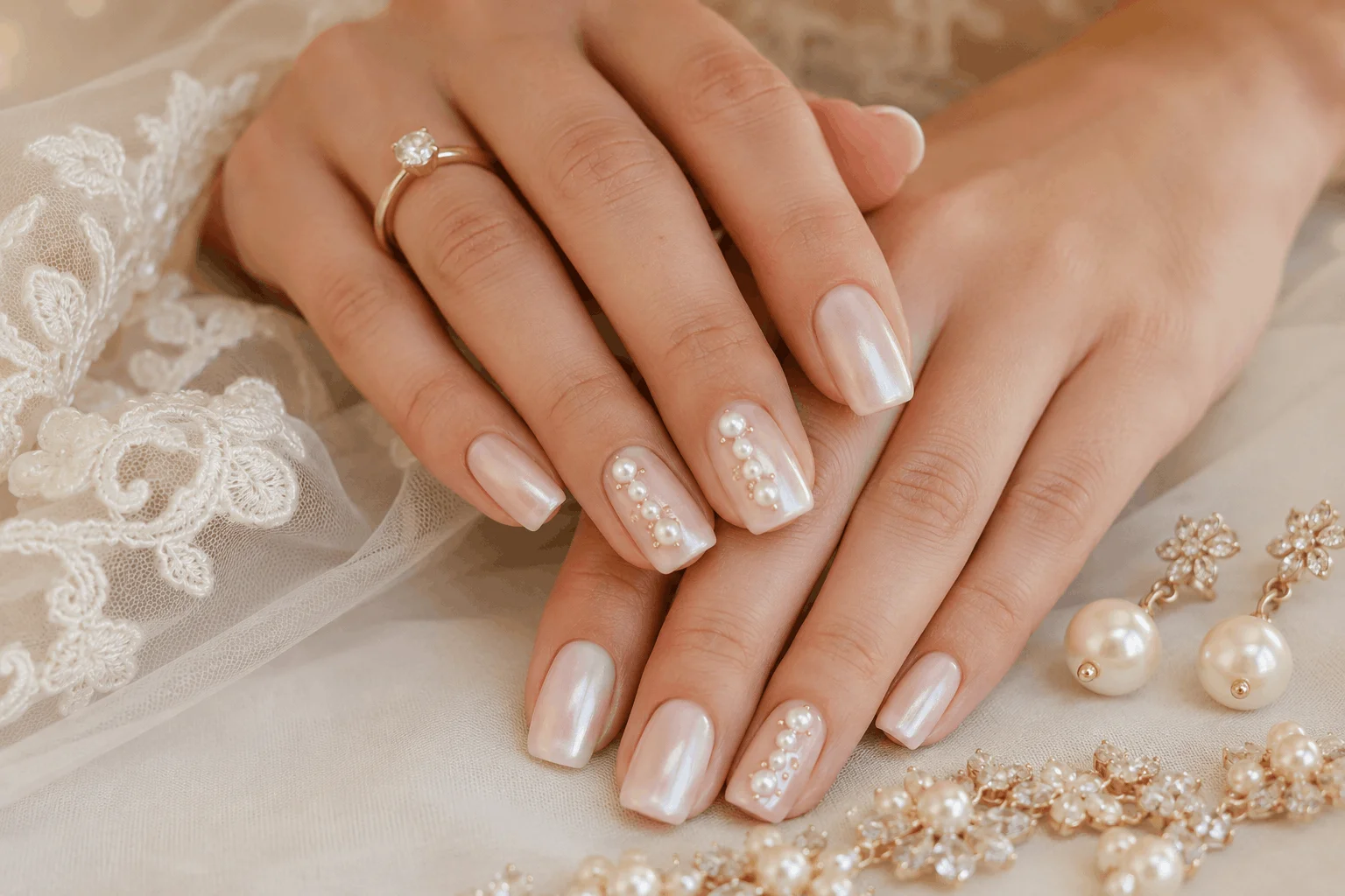 10 Bridesmaid Wedding Nails That Look Absolutely Stunning 5 Pearl accent wedding nails for bridesmaids