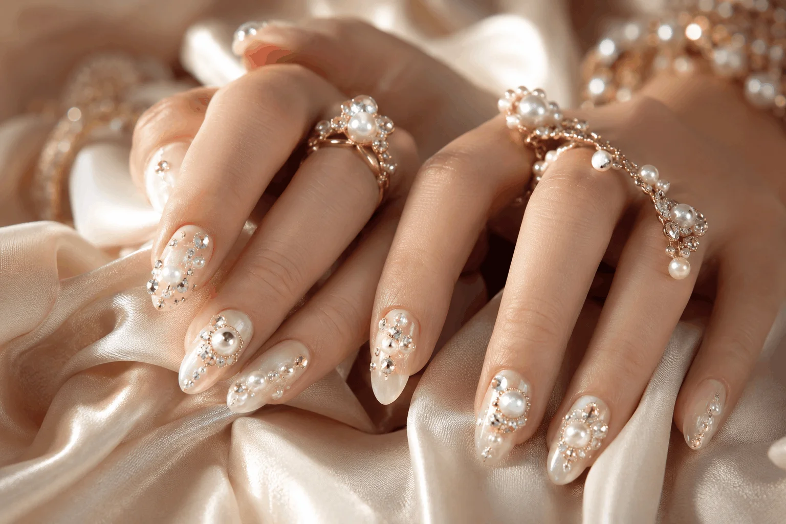 10 Goddess Nails Trends Taking Over Pinterest Now 9 Pearl and crystal embellished goddess nails