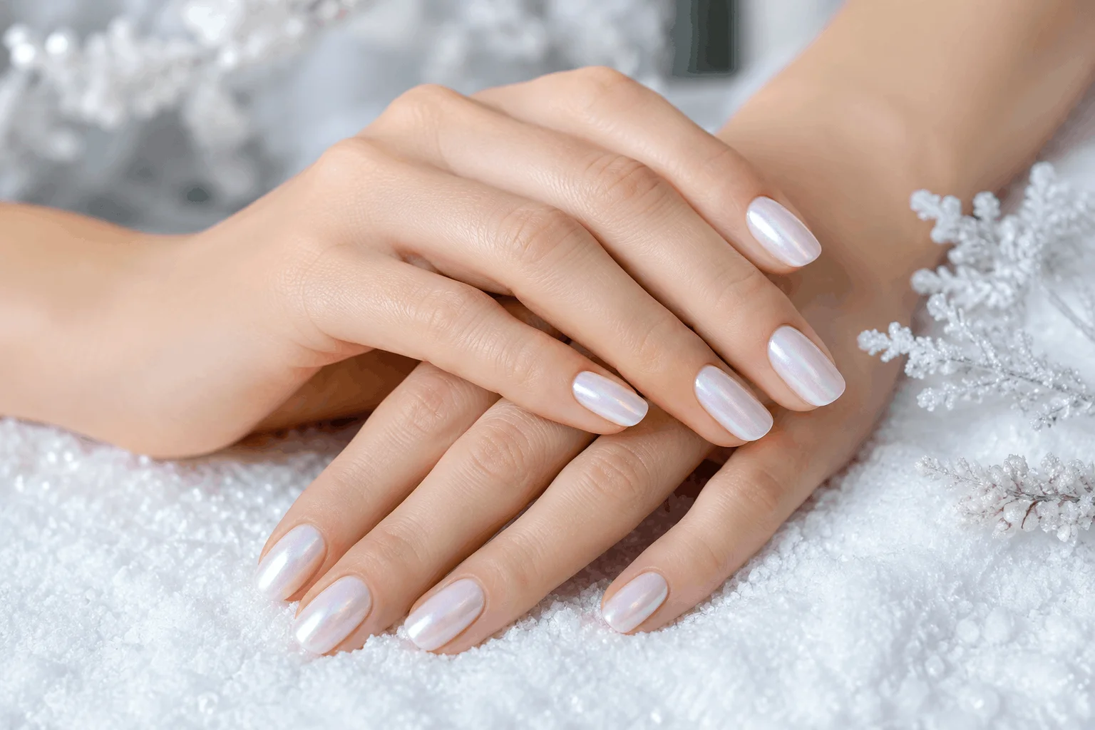 10 New Year Gel Nails That Look Instantly Chic 7 Pearl white gel nails with winter elegance
