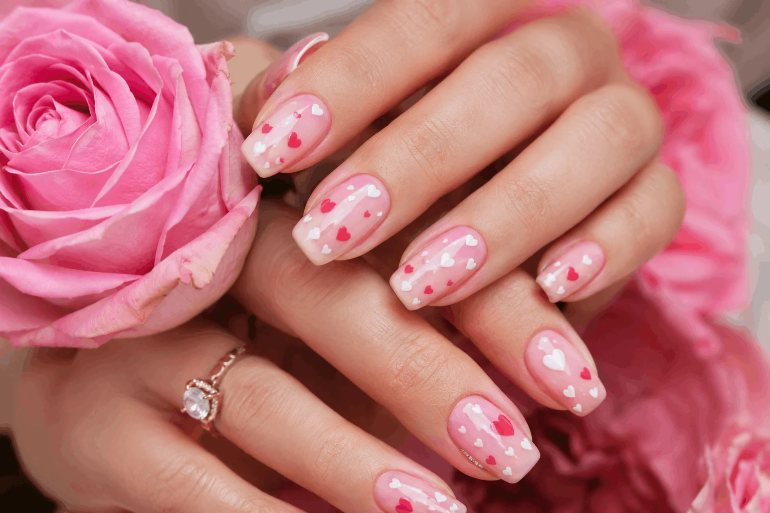 10 Cute Pink Valentines Nails for a Romantic Look 3 Pink heart nail designs for Valentine's Day