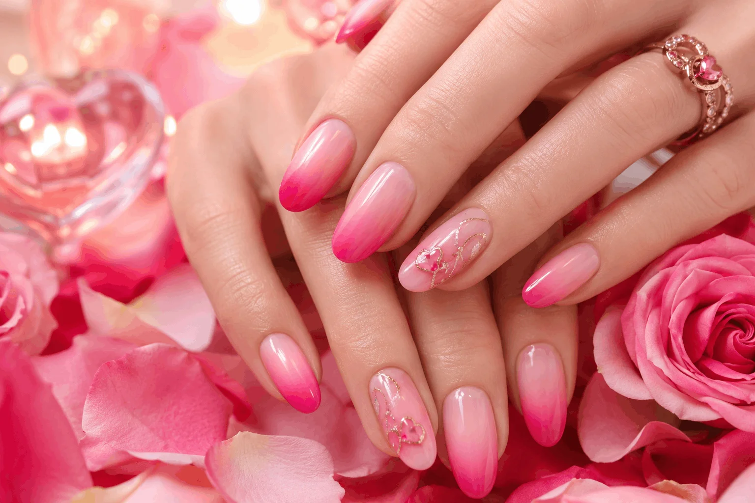 10 Cute Pink Valentines Nails for a Romantic Look 9 Pink ombre nail design for Valentine's Day