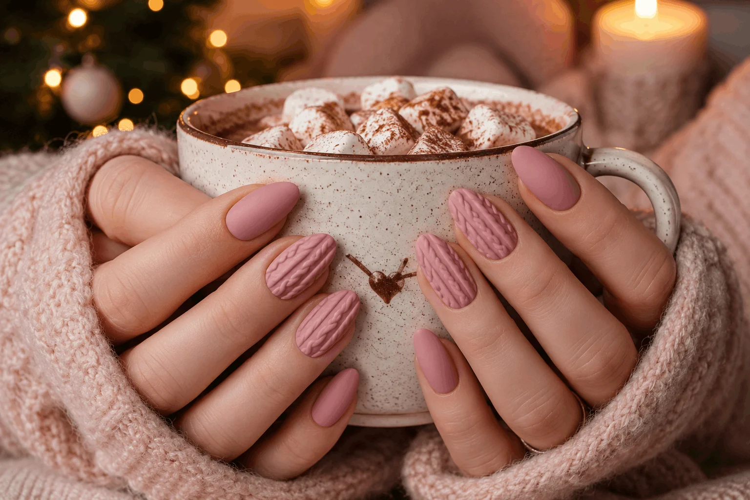 10 Pink Christmas Almond Nails You’ll Want This Season 8 Pink sweater pattern almond nails for Christmas