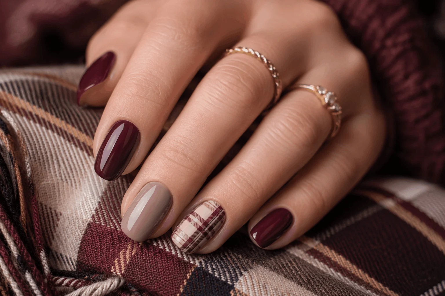 10 Short Fall Nails Everyone Will Save This Season 8 Plaid inspired short fall nail designs for autumn