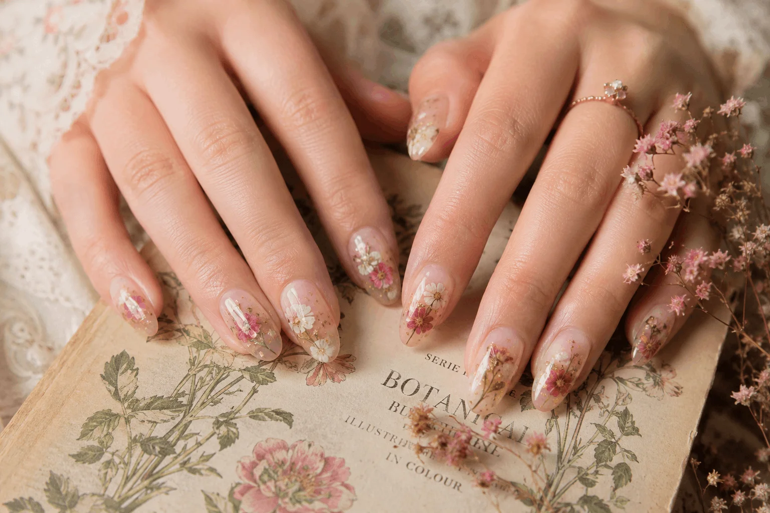 11 Spring Flower Nails Ideas for a Chic Manicure 11 Pressed flower inspired floral manicure design