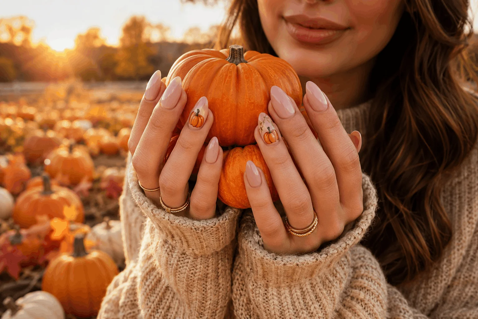 10 Halloween Nails Too Cute to Miss This Year 4 Pumpkin accent Halloween nails with cozy autumn styling.