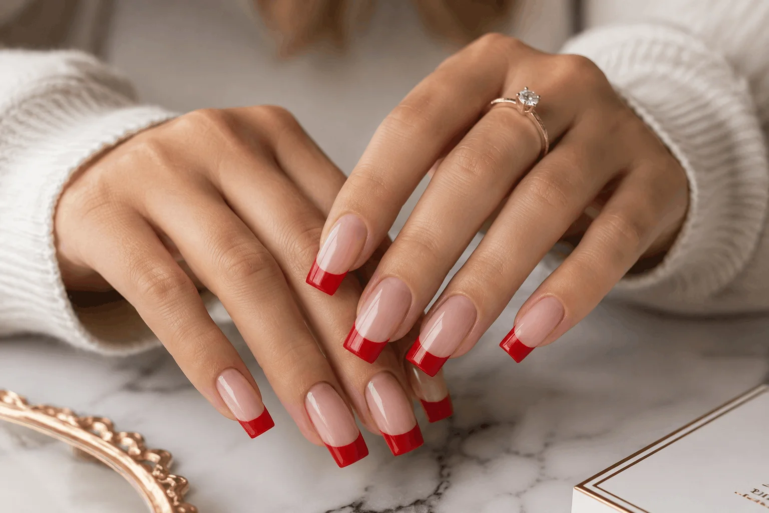 10 Stunning Red Square Acrylic Nails for Every Season 8 Red French tip square acrylic nails