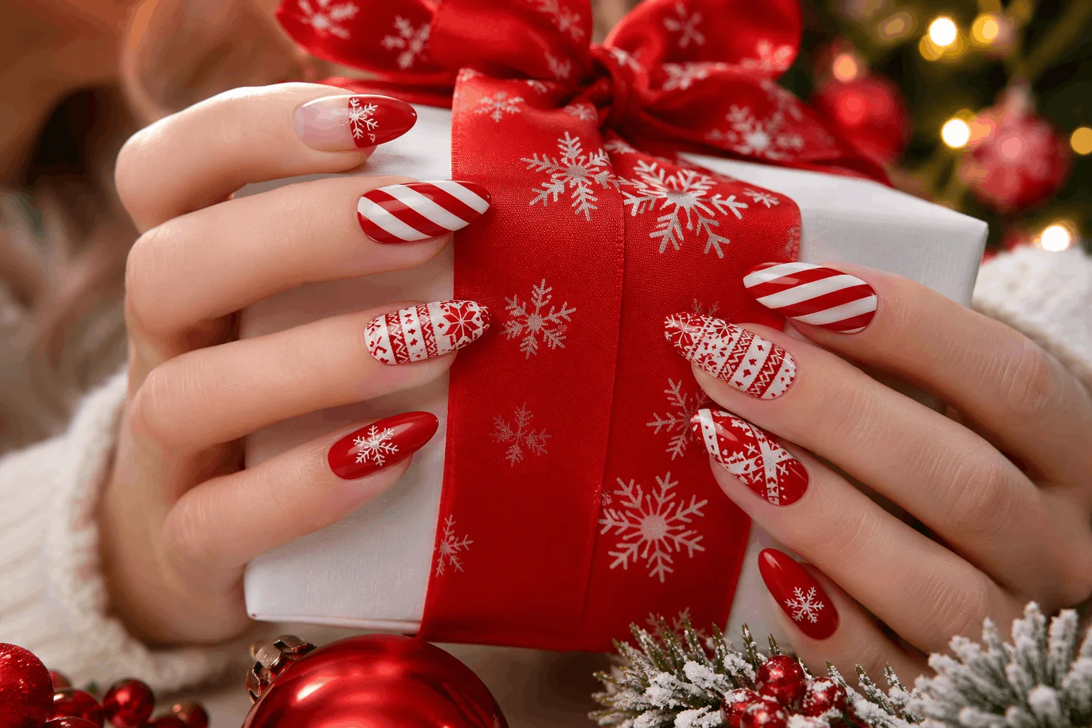 10 Christmas Red Nails Everyone Will Save This Year 7 Red and white Christmas nails inspired by candy canes