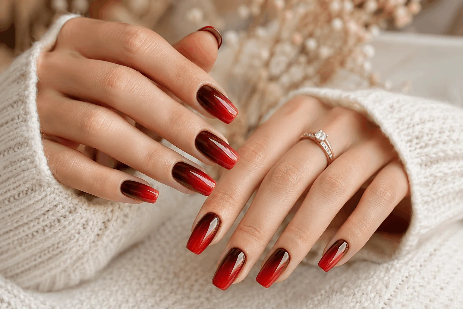 9 Red Nail Ideas That Will Instantly Elevate Your Look 11 Red ombre nail design with gradient effect