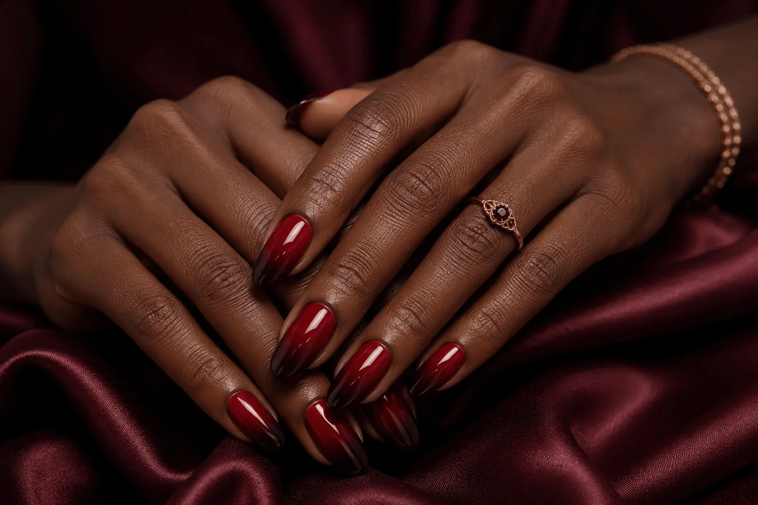 10 Bold Red Nails Black Women Are Obsessed With 9 Red to burgundy ombre nails on dark skin