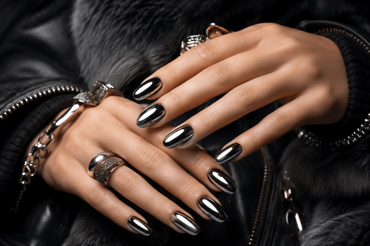 12 Black Winter Nails That Are Stunning This Season 11 Reflective black chrome nails with futuristic winter style