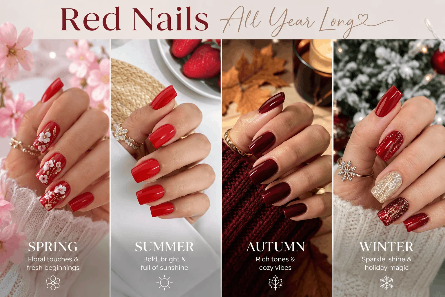 10 Stunning Red Square Acrylic Nails for Every Season 10 Seasonal red square acrylic nail designs for every season
