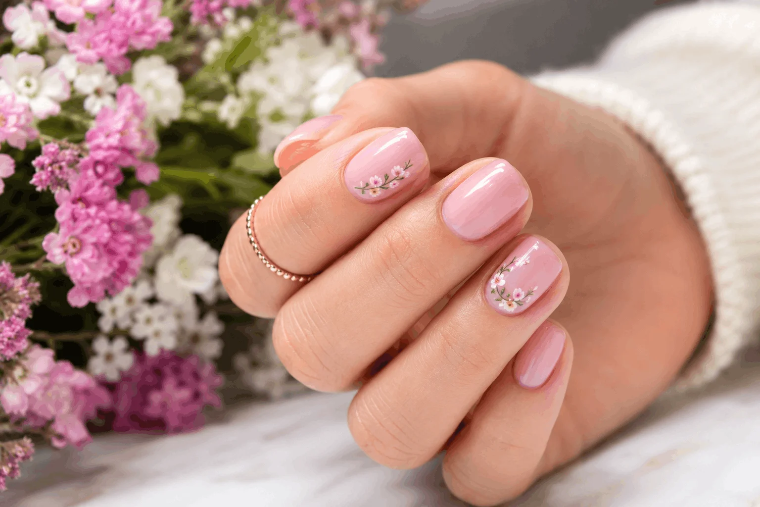 12 Cute Spring Nails Ideas You'll Want to Copy Today 5 Short spring nails with floral design