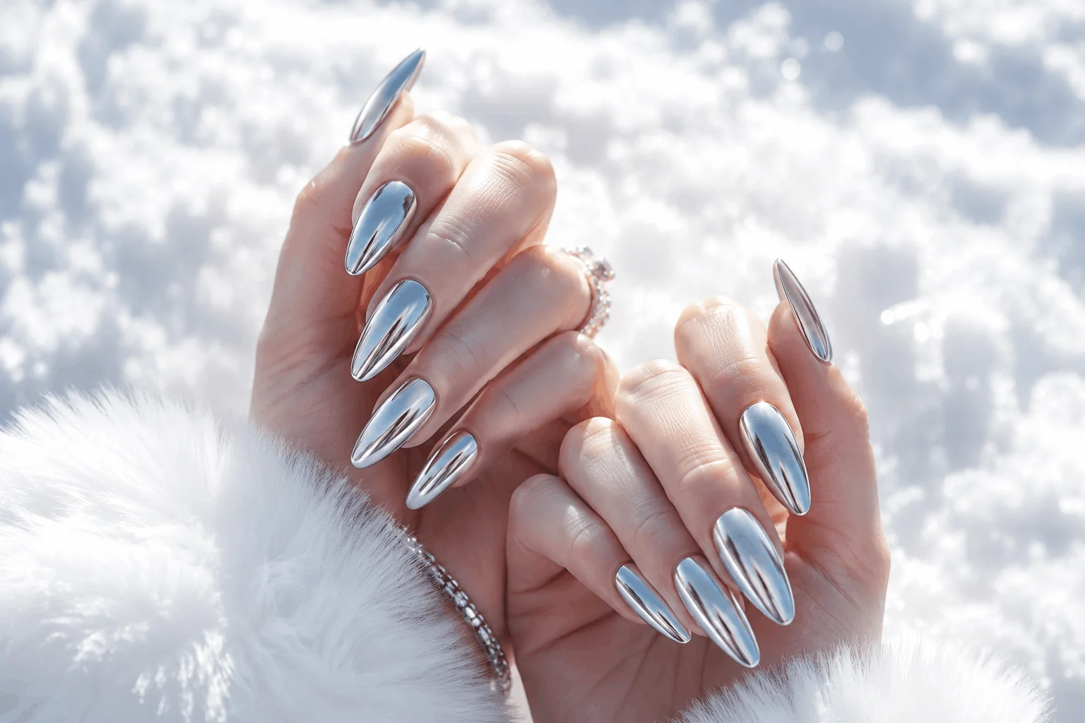 10 Winter Acrylic Nail Designs You'll Want This Season 8 Silver chrome winter acrylic nails