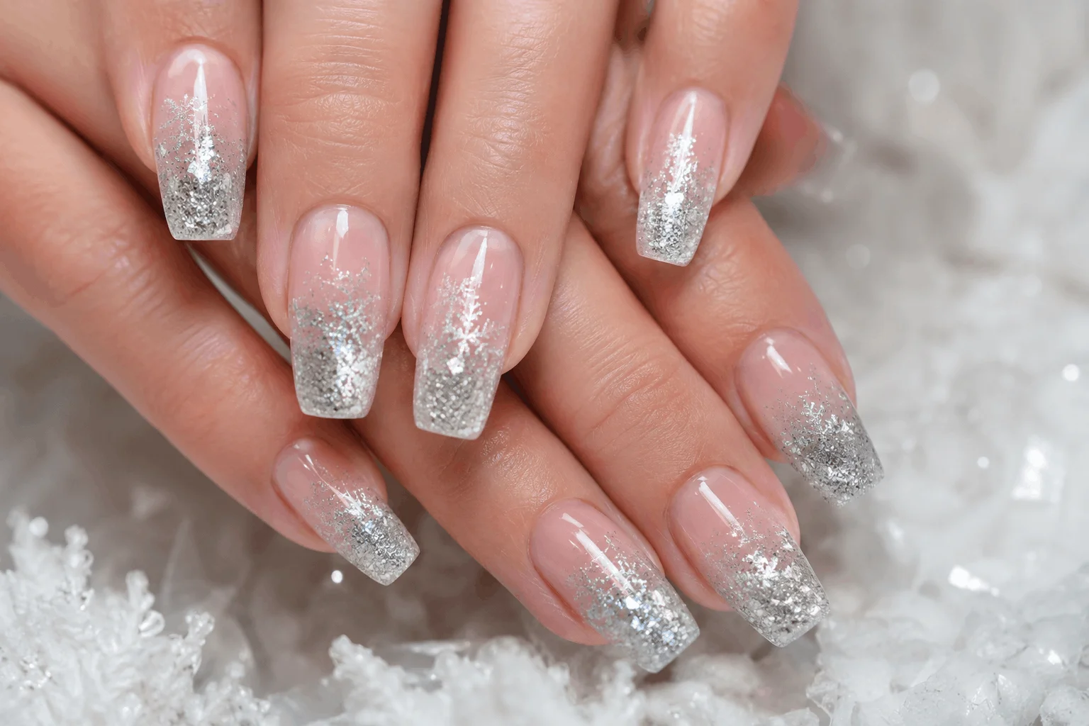 10 Winter Acrylic Nail Designs You'll Want This Season 5 Silver glitter frost acrylic nails