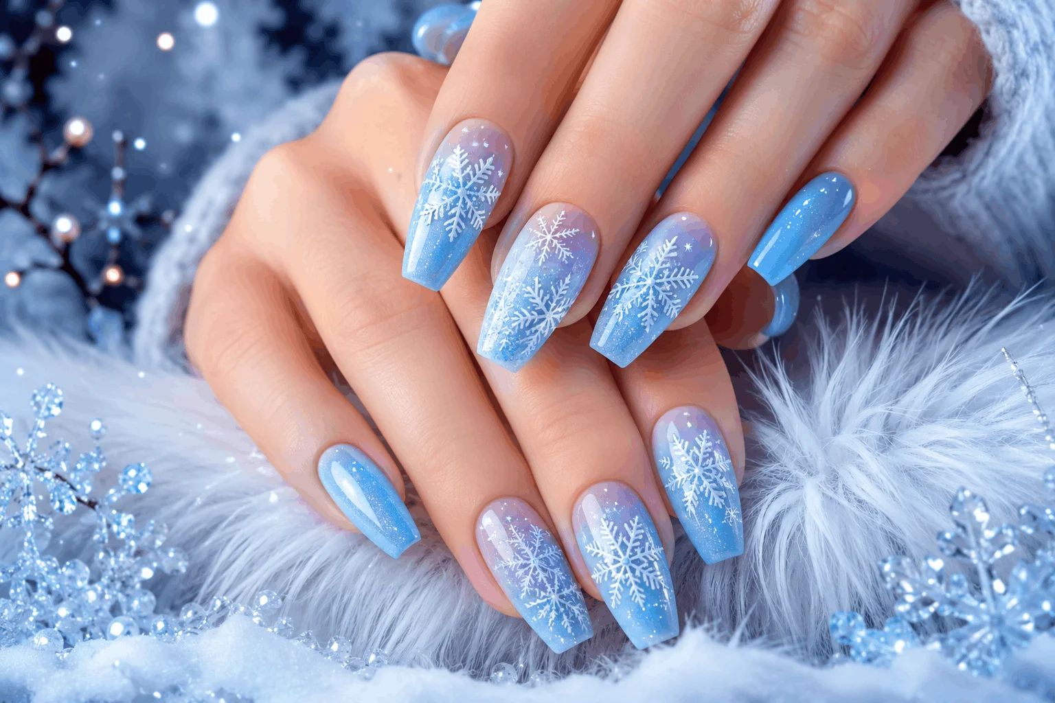 12 Christmas Gel Nails Everyone Will Save This Winter 4 Snowflake Christmas gel nail design for winter