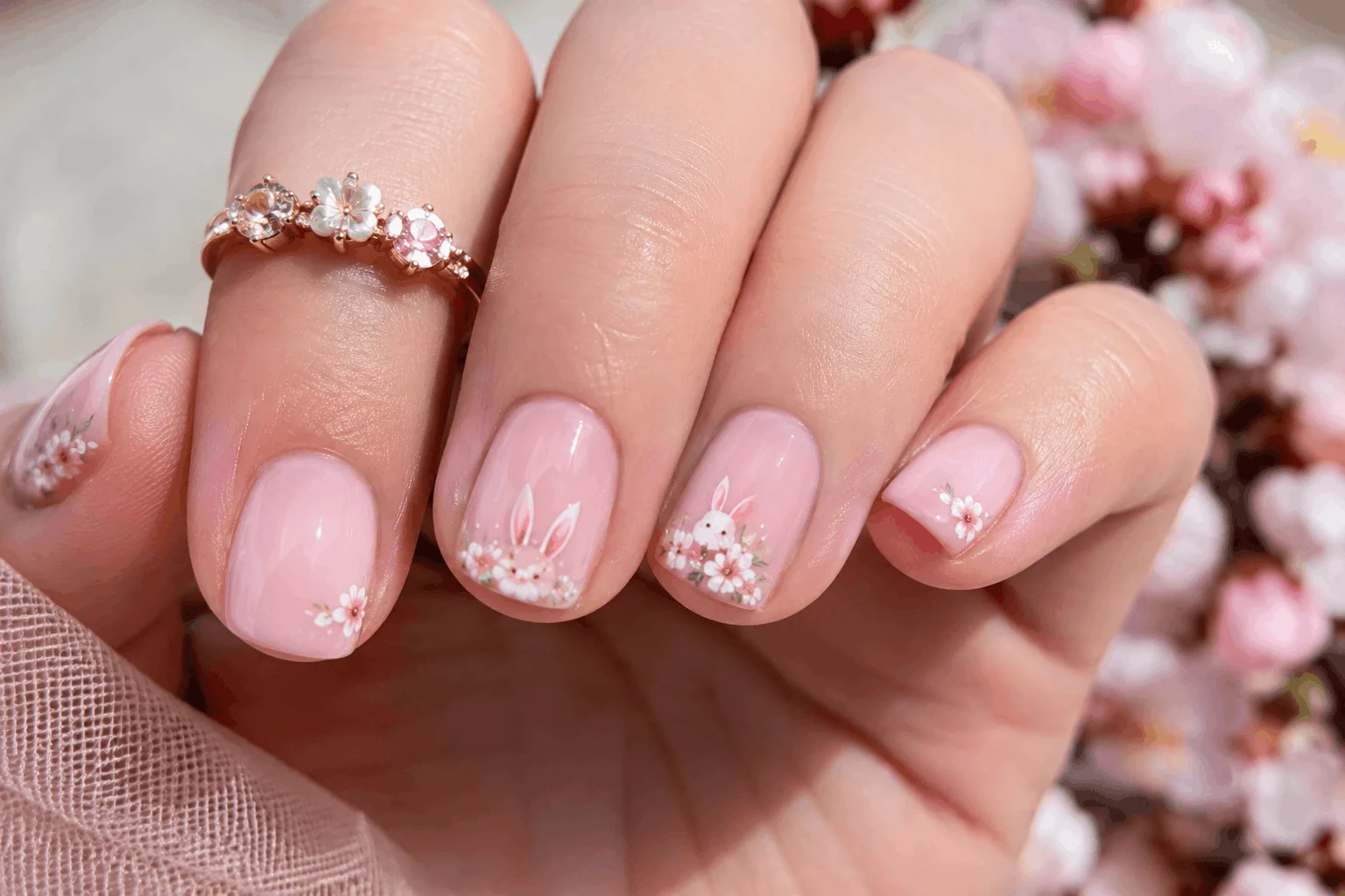11 Cute Spring Nails and Easter Bunny Looks 8 Soft pink Easter nails with bunny accents.