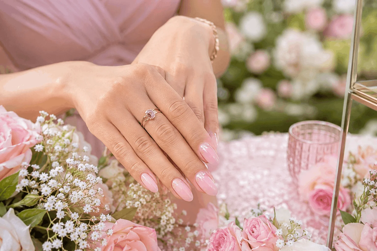10 Bridesmaid Wedding Nails That Look Absolutely Stunning 3 Soft pink romantic bridesmaid nails