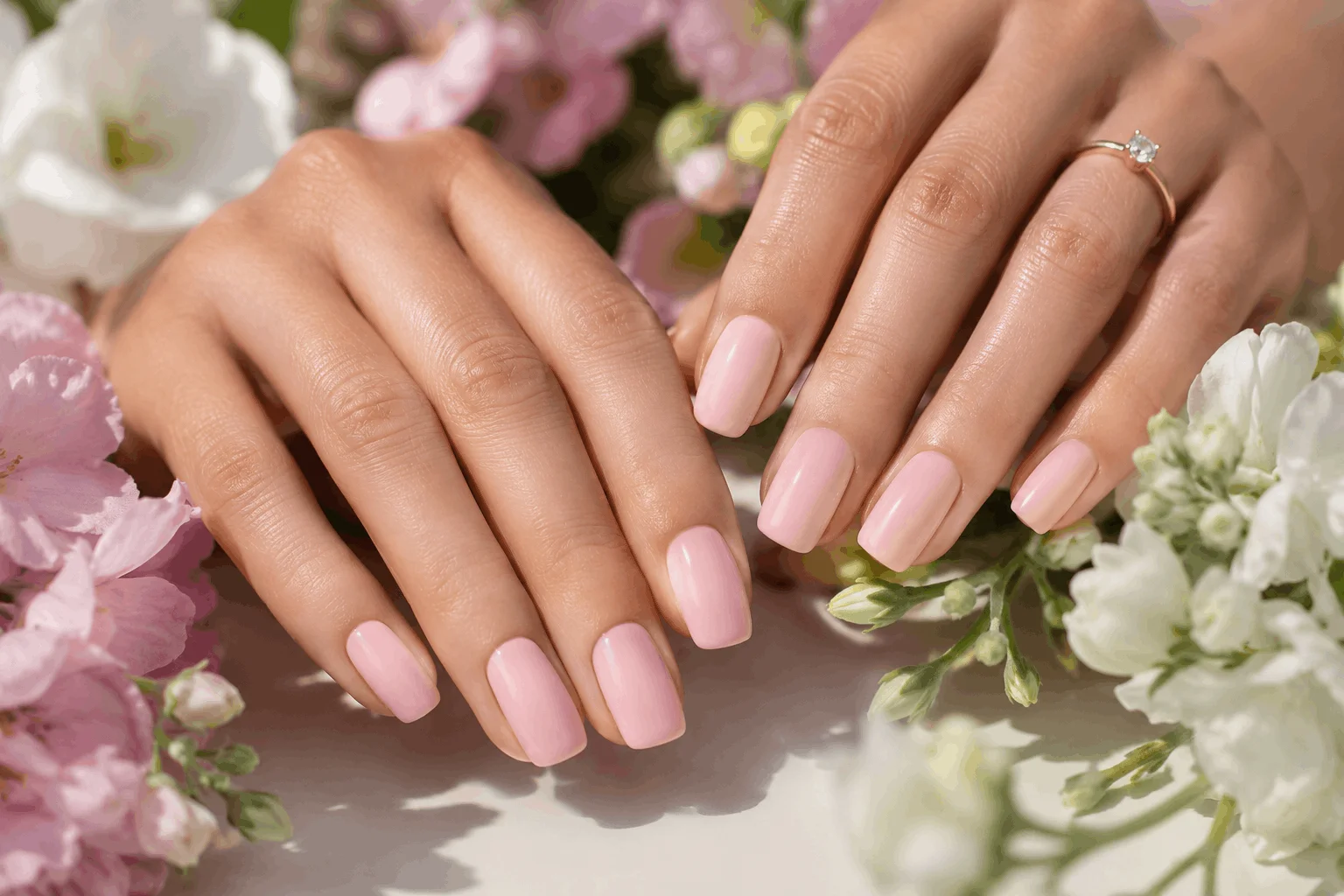 10 Simple Spring Nails Perfect for Everyday Style 2 Soft pink simple spring nails with glossy finish