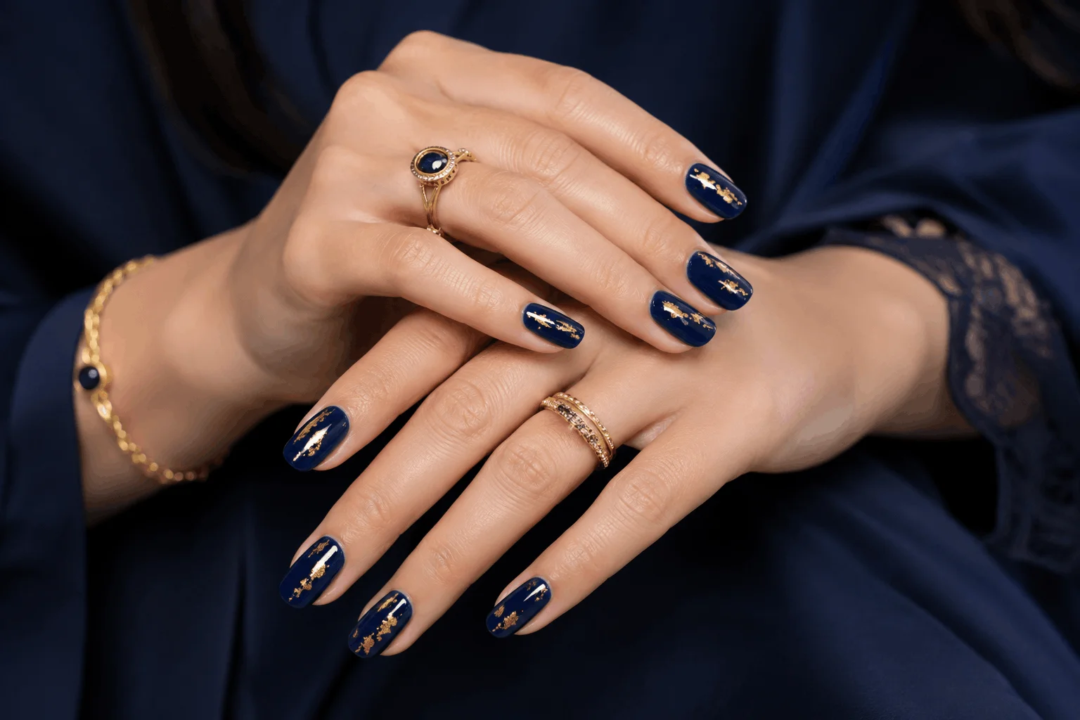 10 Blue Nail Ideas That Look Stunning All Year Long 6 Sophisticated navy blue nails with gold accents