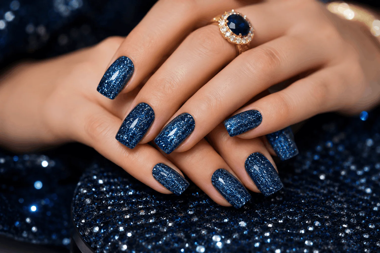 10 Blue Nail Ideas That Look Stunning All Year Long 9 Sparkling blue glitter nails for special occasions