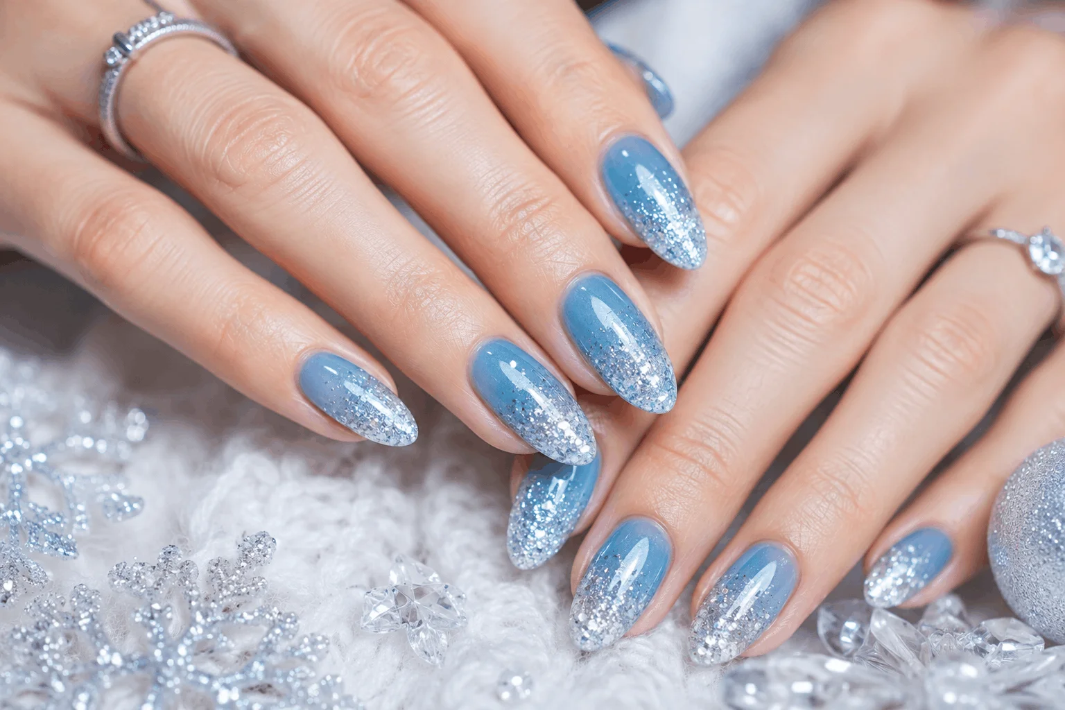 9 Winter Blue Nails That Look Stunning This Season 7 Sparkling winter blue nails with glitter