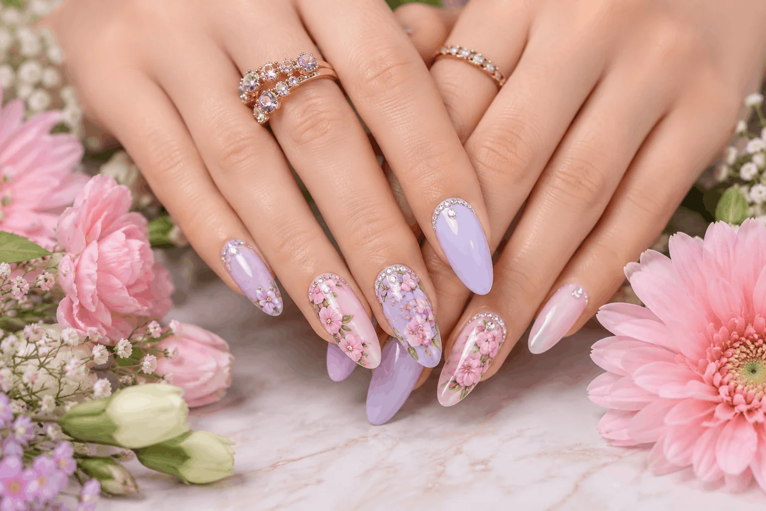 12 Cute Spring Nails Ideas You'll Want to Copy Today 8 Spring acrylic nails with floral art