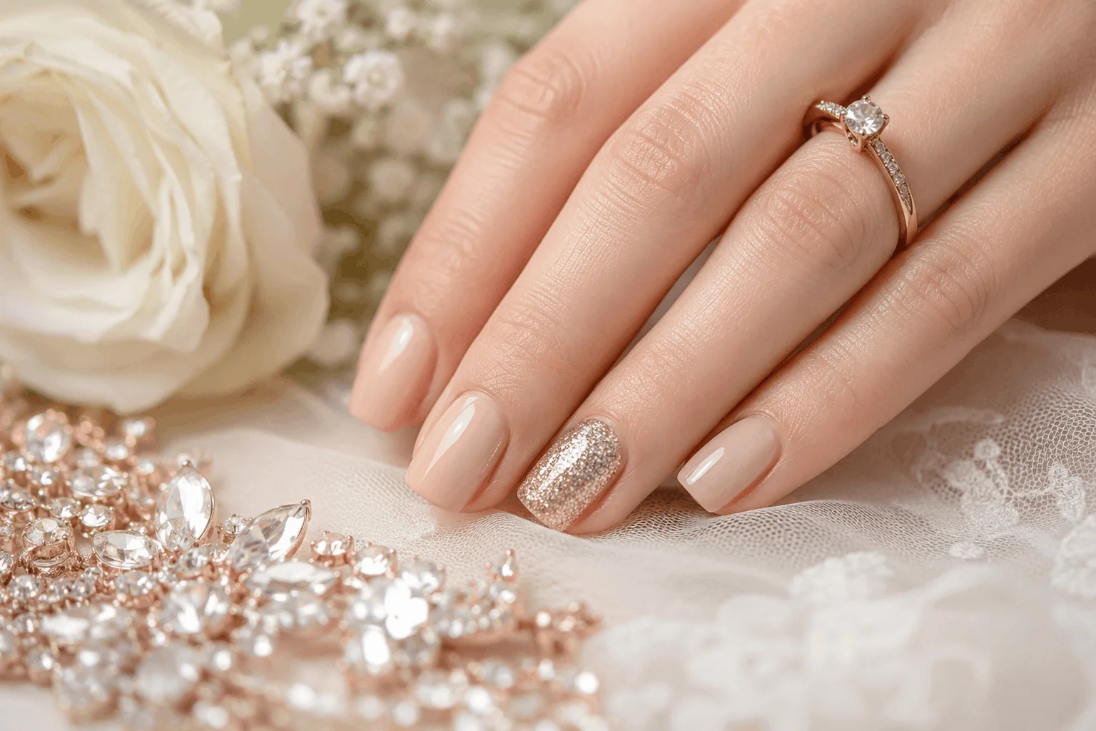 10 Bridesmaid Wedding Nails That Look Absolutely Stunning 11 Subtle glitter accent bridesmaid nails