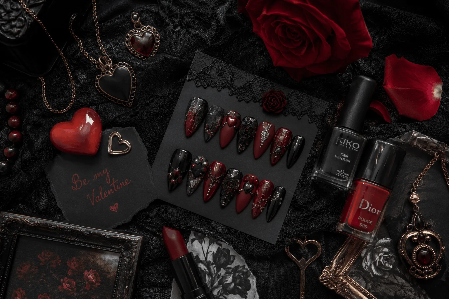 10 Romantic Gothic Nails for a Bold Valentine Statement 2 Trending gothic valentines nails inspiration