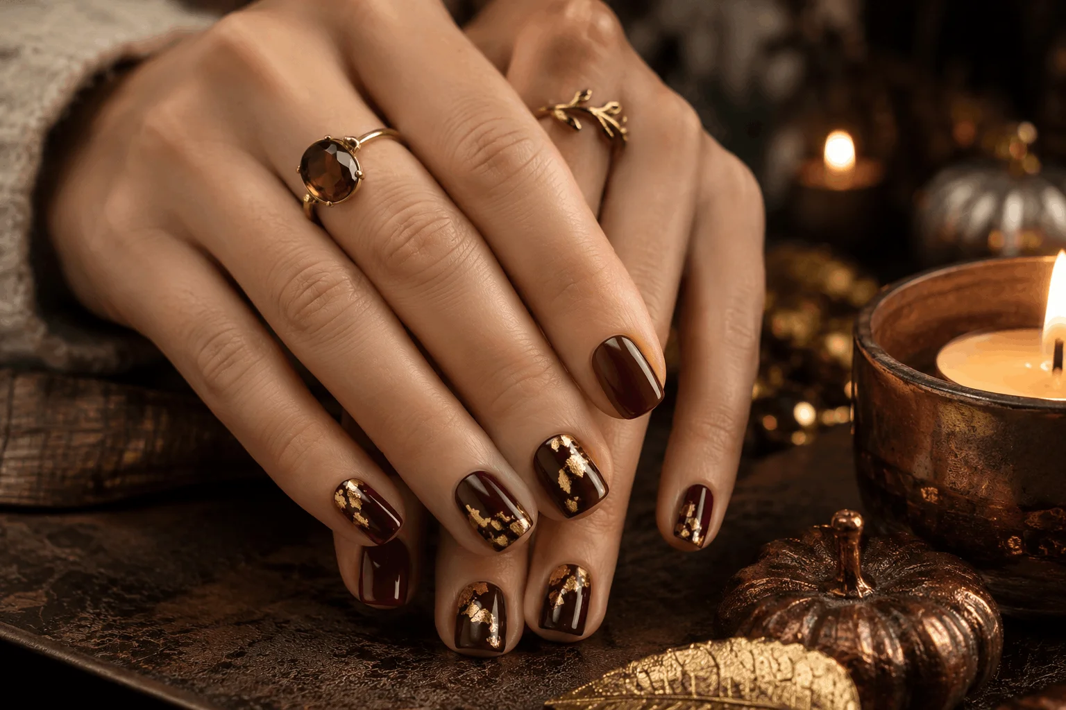 10 Short Fall Nails Everyone Will Save This Season 10 Trendy short fall nails with luxurious gold foil accents