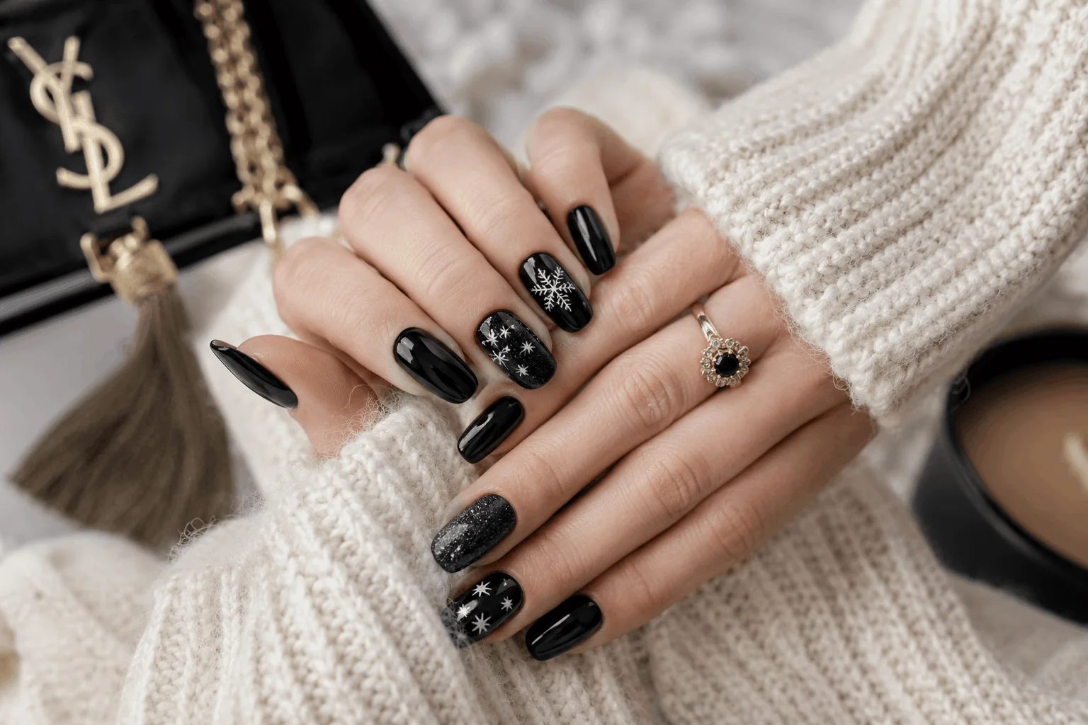12 Black Winter Nails That Are Stunning This Season 2 Various black winter nail styles for seasonal inspiration