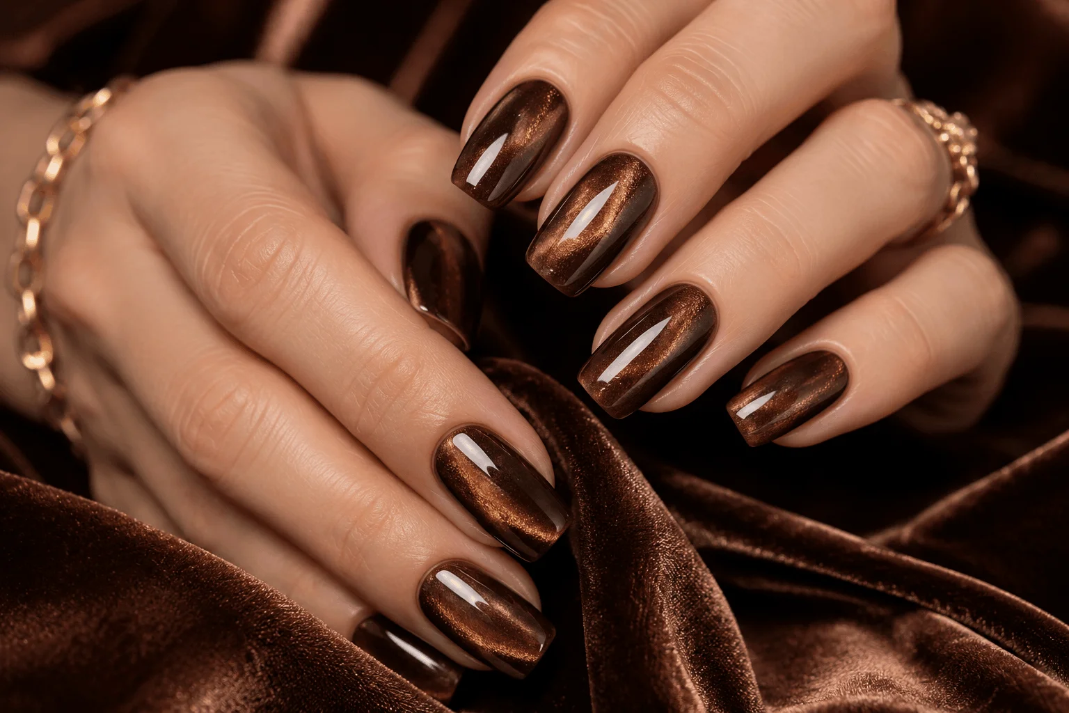 10 Brown Chrome Nails Everyone Will Save This Year 10 Velvet brown chrome nails with magnetic shimmer effect