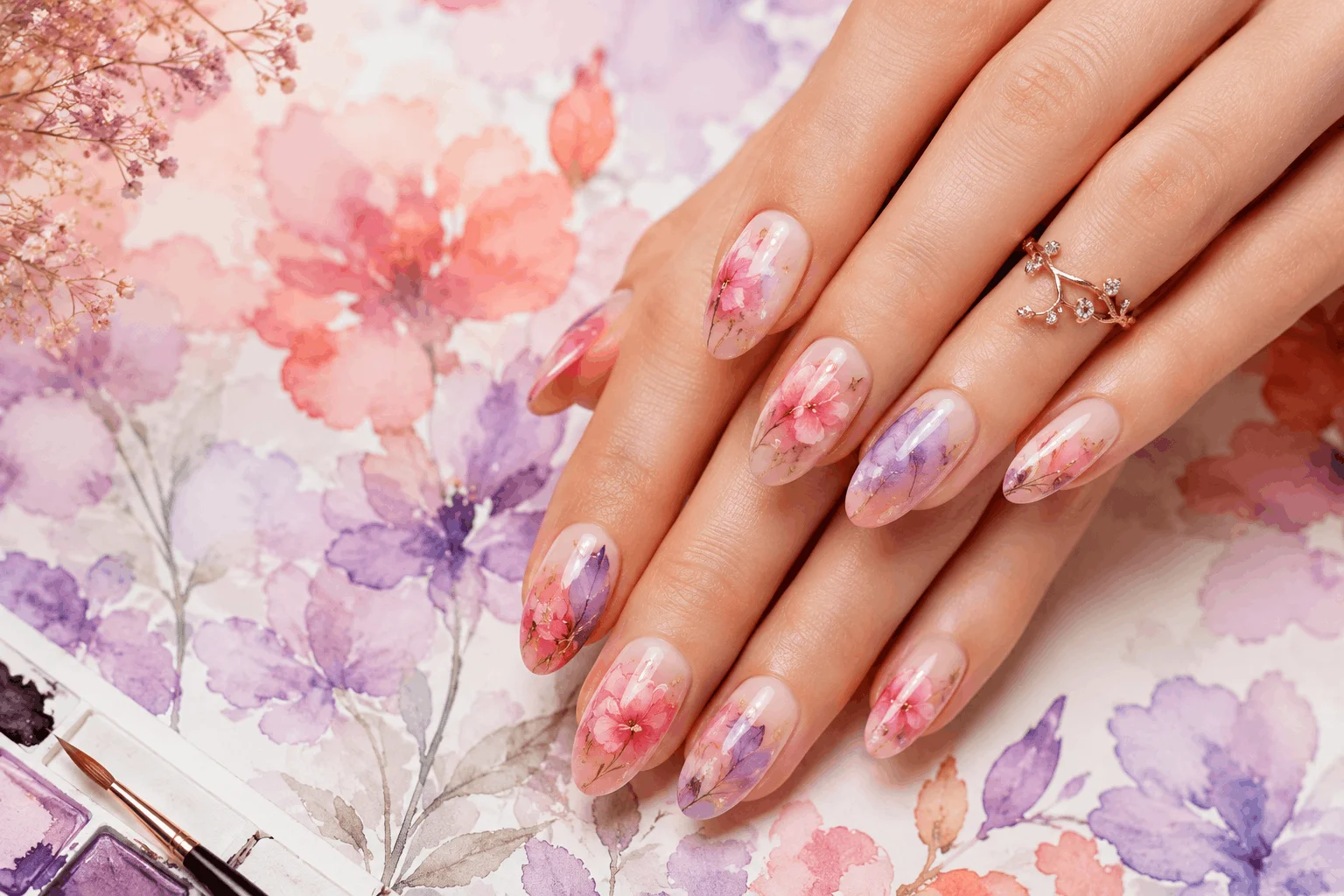 11 Spring Flower Nails Ideas for a Chic Manicure 5 Watercolor floral nail art with pastel petals