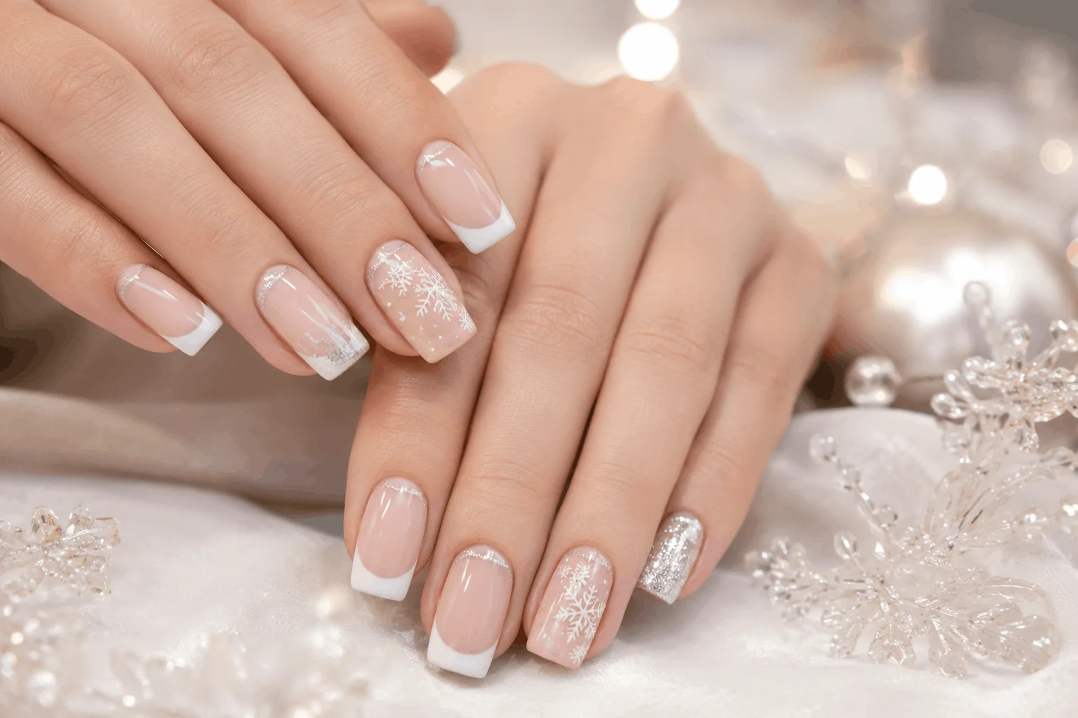 10 White Christmas Nails You'll Want This Winter 9 White French tip Christmas nails with festive accents