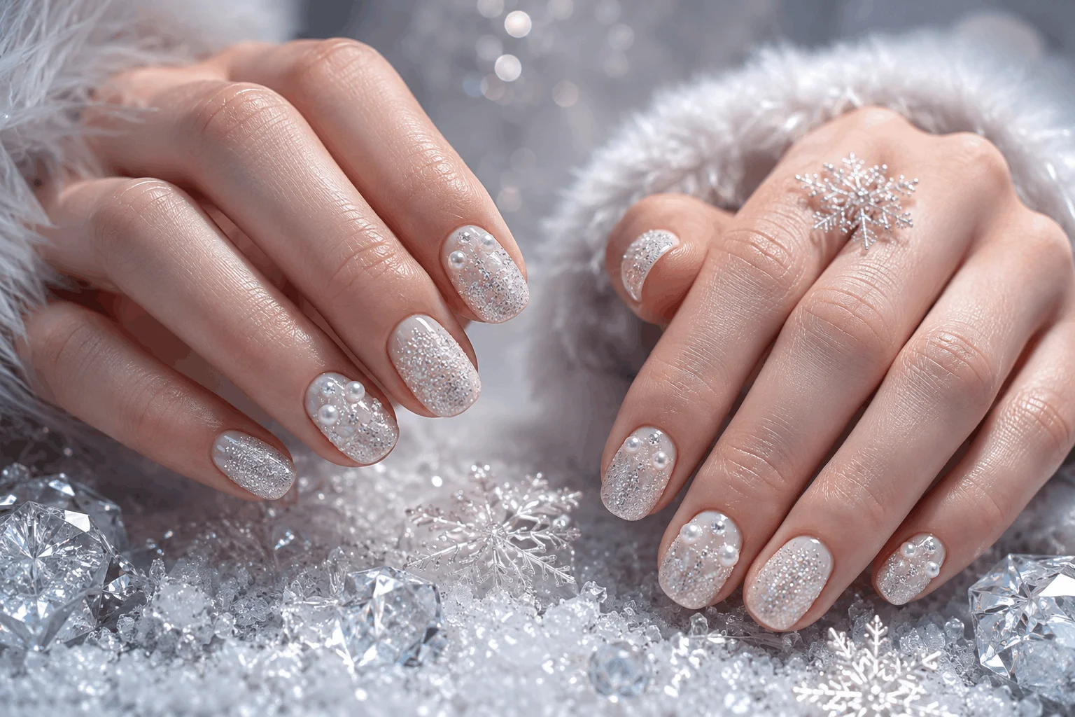 11 Christmas Short Gel Nails Perfect for Winter 9 White glitter snow queen Christmas gel nails